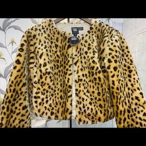 Worth Leopard Print Crop Furry Coat